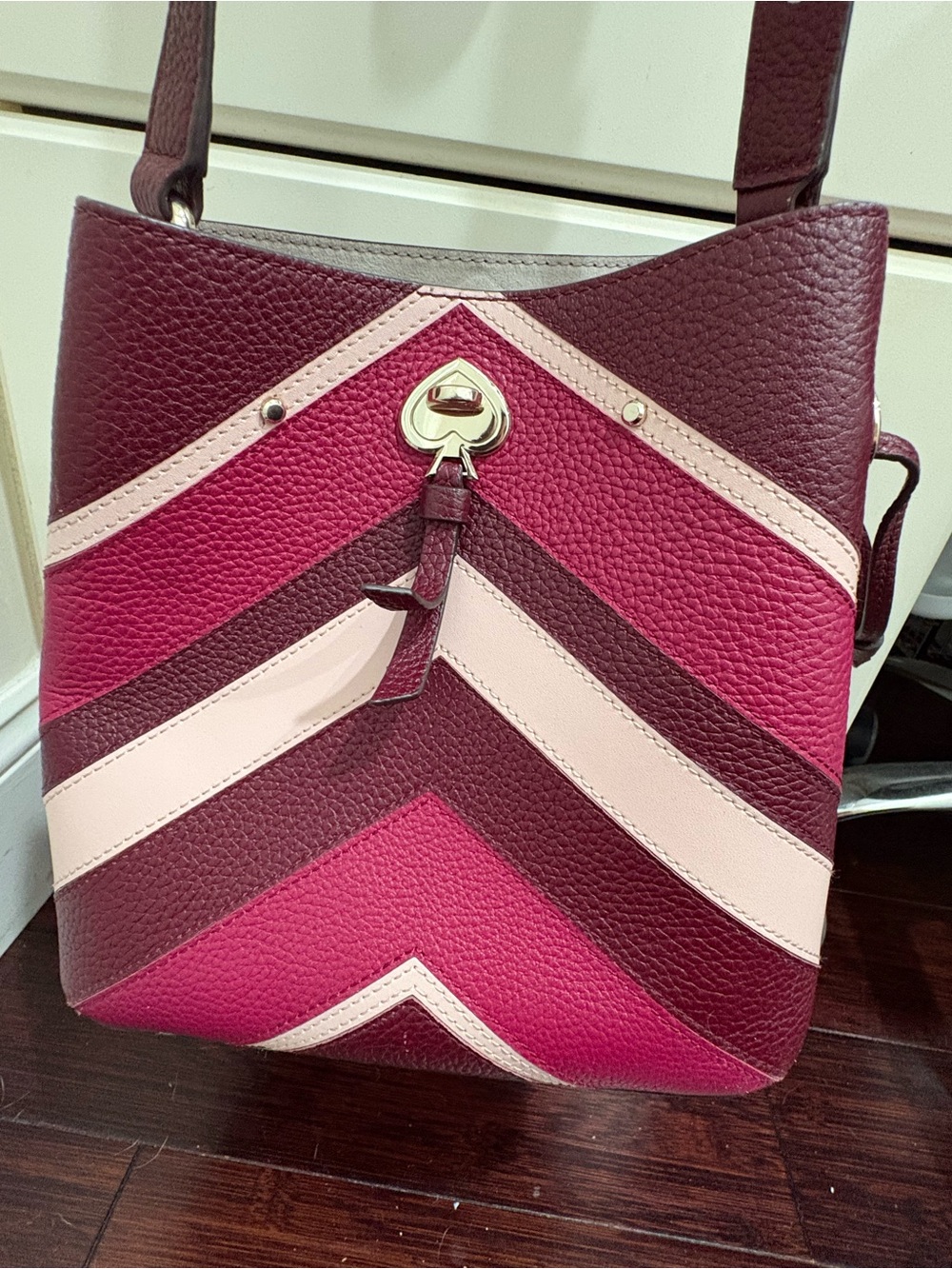 kate spade Chevron Colorblock Leather Shoulder Bag in Burgundy & Pink - Picture 3 of 6